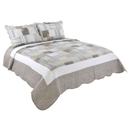 Marina Decoration Rich Printed Stitching Coverlet Bedspread Ultra Soft 2 Piece Summer Quilt Set with 1 Quilted Sham, Taupe Modern Plaid Pattern Twin/Single Size