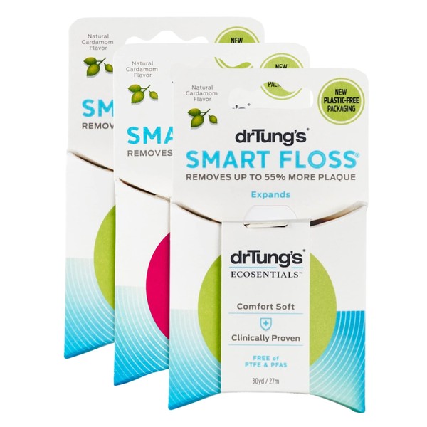 DrTung's Smart Floss, 30 yds, Dental Floss - Natural Cardamom Flavor Colors May Vary (3 Pack)