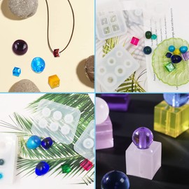 Molde de 6 abalorio de resina, moldes de silicona de bolas de huevos Jiale y moldes de forma cuadrada, moldes de fundición para abalorio, cristales y joyería de bricolaje