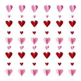HUYCZ 6-Pack 3D Heart Garlands - Red and Pink Hanging Valentine’s Day Decorations for Weddings, Anniversaries, Birthdays, and Home Celebrations