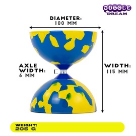 Juggle Dream Jester Diabolo Juggling Set - Fixed Axis Professional Diabolo with Wooden Handsticks, Online Learning Video - Juggling Toy (Blue/Yellow)