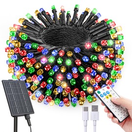 SOLARBABY Solar Christmas Lights Outdoor,142Ft 400 LED Crystal Beads Solar String Lights with Remote,19 Mode Christmas Light Solar Power Waterproof for Garden Patio Xmas Tree Christma Decor,Multicolor