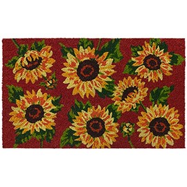 HF by LT Vintage Sunflower 100% Coir Doormat, 18 x 30 inches, Naturally Durable, PVC-Backing, Sustainable, Rust
