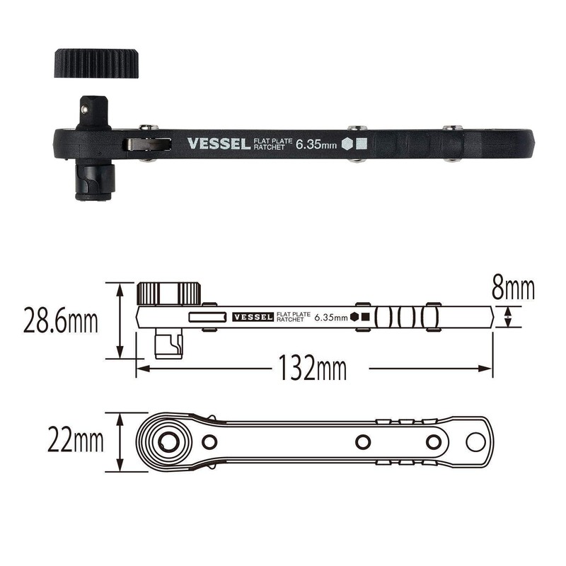 Vessel TD-71 Flat Plate Ratchet Screwdriver, With +2 Bits