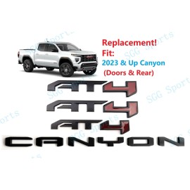 GMC 4PC Matte Black Red Door Rear AT4 Canyon Emblem Badge 2023-2024 GMC Canyon AT4