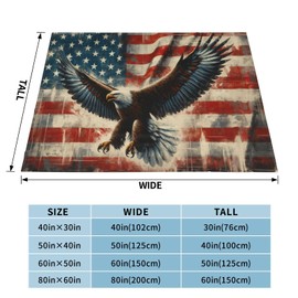 Bald Eagle Blanket American Flag Eagle Decor Throw Blanket Bald Eagle Blanket Gifts for Men Women Super Warm Soft Plush Lightweight Fleece Flannel Blanket Couch Bedding Blanket for Kids Adults 50"X40"