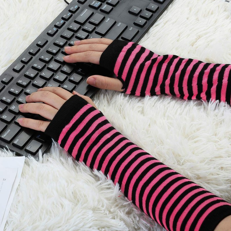 Allegra K Women's Fingerless Gloves Printed Elbow Length Knitted Arm