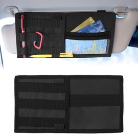 Hovom Car Sun Visor Organizer with Molle Panel, Tactical Visor Organizer Storage Pouch, Multifunctional Auto Sunshade Storage Bag Pocket for Documents Cards, Interior Car Accessories (Black)