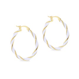 Tuscany Silver Sterling Silver Rhodium Plated or Gold Plated 31mm Enamel Large Twist Hoop Earrings, Silver