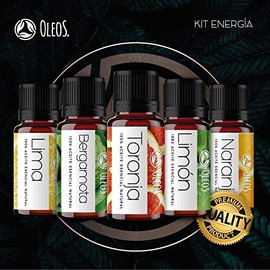 VIDA SCENTS | Aceites Esenciales Aromaterapia 5 De 10ml Oleos Energía y Concentración Para Difusores y Humidificadores 100% Puro y Natural | Limón, Naranja, Bergamota, Toronja, Lima