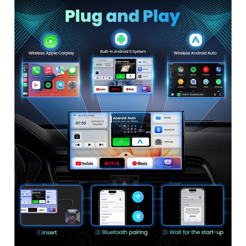 CarPlay Magic Ai Box 2.0, Wireless CarPlay Adapter Streaming Supports