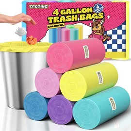150 Count 4 Gallon Small Trash Bags - Colored Bathroom Garbage Bags Unscented Leak-Proof, 15 Liter Plastic Wastebasket Can Liners for Office Bedroom Toilet and Car T.FORING Household Cleaning