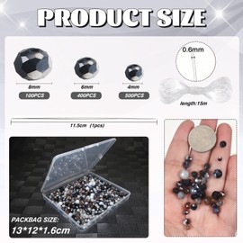 Toaob 1000 Pieces Facet Beads Black 4 mm 6 mm 8 mm Glass Crystal Beads Faceted Glass Beads for Bracelets Necklace Earrings Jewellery Making