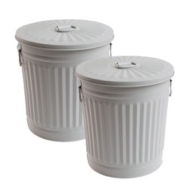 Jinfa 2 Sets Retro Design Bin with Lid | Grey | Diameter Height 21.5 cm, 7 Litres