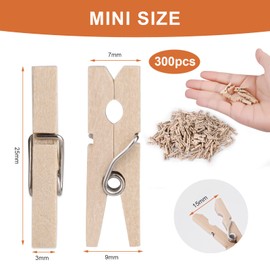 Vicloon Wooden Clothes Pegs, 300 x Mini Wooden Pegs, 2.5 cm Wooden Clothes Pegs, Sustainable Decorative Clips, Apply Wooden Pegs for Crafts, Photo Wall and Packaging Guest Gift