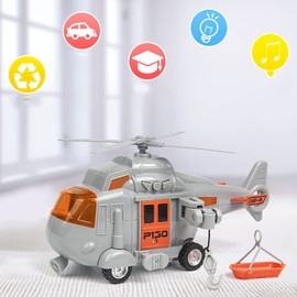 OMGTOY Military Helicopter, Airforce Airplane Toy with Hanging Basket Lights and Sounds for Kids(Gray)