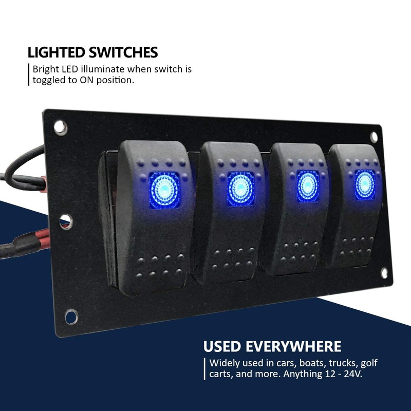 MGI SpeedWare 4 LED Rocker Switch Panel, 12/24vDC Automotive and