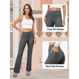FLORENCE IISA Women's Comfortable High-Waist Bootcut Yoga Pants – Stretch Pull-On Casual Flare Trousers with Pockets (Darkgrey,M)