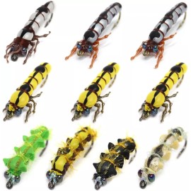 YAZHIDA 10pc REALISTIC DRY FLY FISHING FLIES CATERPILLAR & BUTTERFLY LARVAE NEW