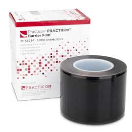 Practicon Black PRACTIfilm Barrier Film, 4” x 6” Surface Barrier Tape with Dispenser Box, for Dental, Medical, Tattoo, 1200 Sheets per Roll