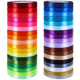 36 Colors 900 Yards Satin Metallic Glitter Ribbons Rolls for Craft, Embellish Decorative Ribbons 2/5" Wide for Floral Bouquet Gift Wrapping Bows Wedding Shower Decoration