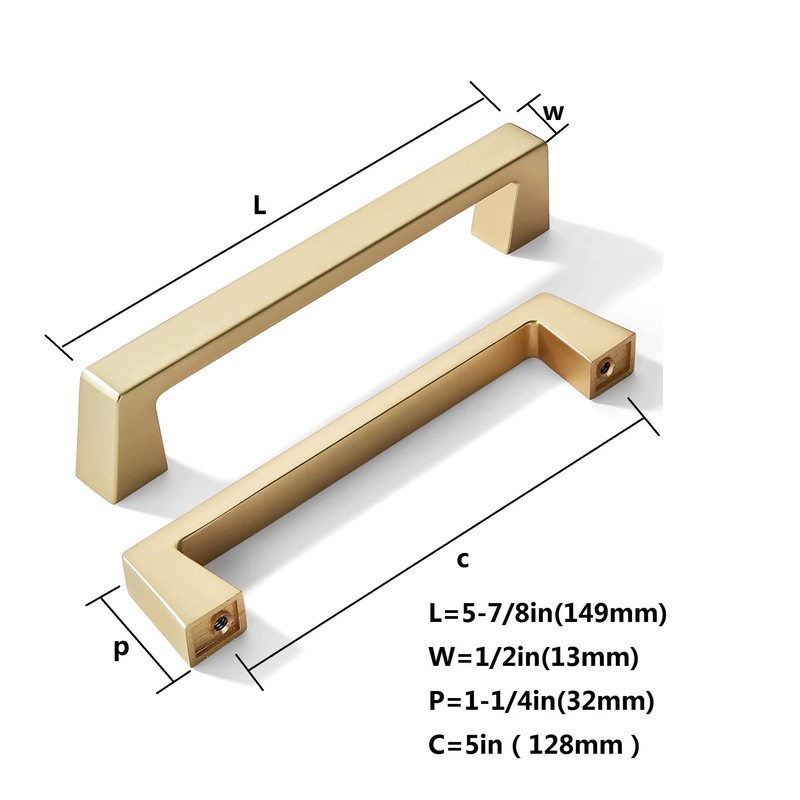khtumeware 6 Pack 5 Inch(128mm) Kitchen Cabinet Handles Brushed Gold,Brushed