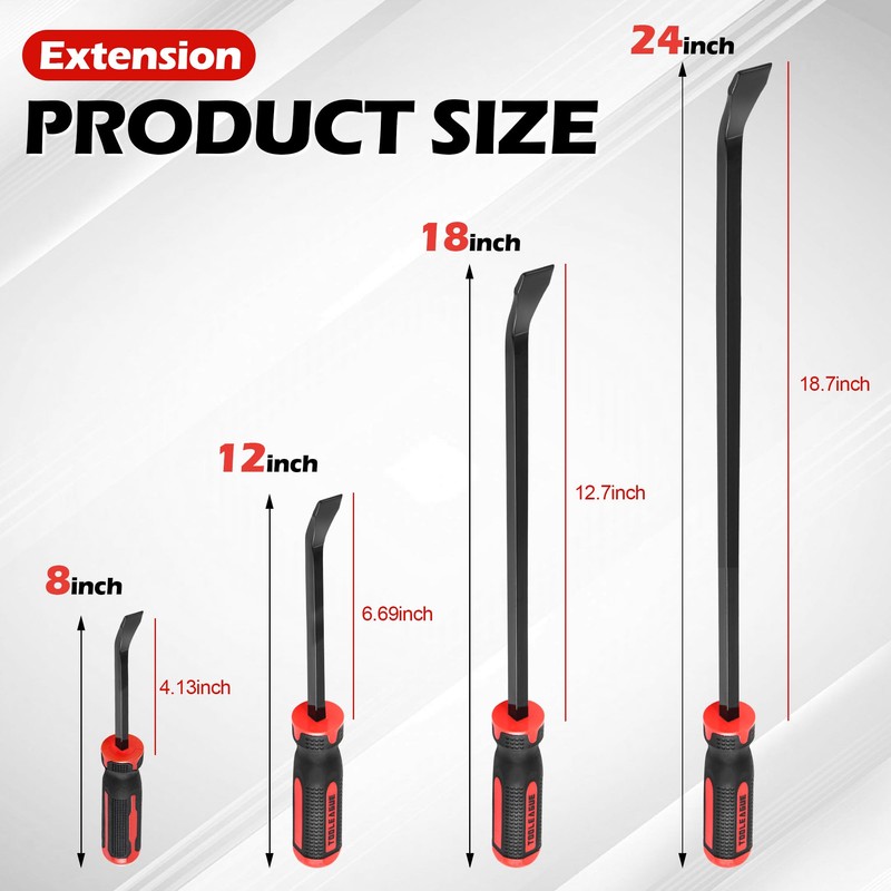 TOOLEAGUE Utility 4Pcs Pry Bar Set,8",12",18",24" Mechanic Hand Tools with
