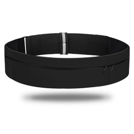 LELE LIFE 2 Pocket Running Belt, Ultra Light Sweat Resistant Fanny Pack for Men Women, Adjustable Waist Bag Money Belt Phone Holder for Runners Fitness Exercise Workout (Black，L 70cm - 90cm Waist)