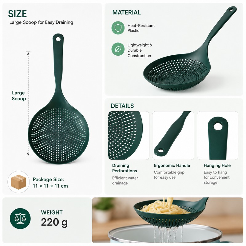 Large Scoop Colander Strainer for Cooking – Heat-Resistant Plastic Slotted