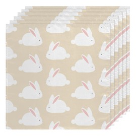 Cartoon Cute Bunny Cloth Napkins Set of 6 Dinner Table Napkins Reusable Washable Fabric Napkins for Party, Kitchen, Dinning, Wedding and Everyday Use, 20"x20"