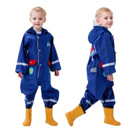 Vckrio Puddle Suit Boys Waterproof Mud Suit Navy Blue Rain Jumpsuit Lightweight All in One Quick Dry Suit One Piece Rain Coat Overalls with Plane Print Breathable Reusable Rainwear for Kids 6-7 Years