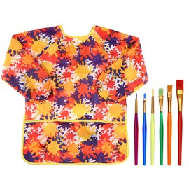 Painting Apron for Kids with 6 Brushes Apron for Painting Art Waterproof Painting Apron Painting Apron Long Sleeve Apron for Painting Cooking Mixed Color One Size, Color: Mixed