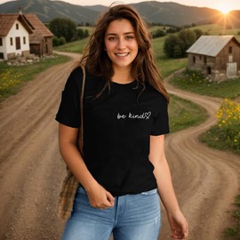 Bwnilimeizn Kindness T Shirt for Women Summer Be Kind Graphic Tees Casual Funny Sayings Letter Printed Cute Shirts Tops(Available in Plus Size)-M Black