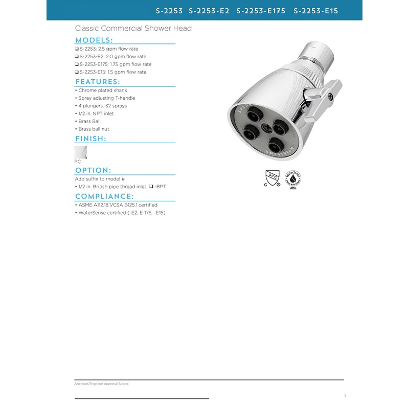 Speakman Classic S-2253-E2 Shower Head, 2 GPM, Polished Chrome