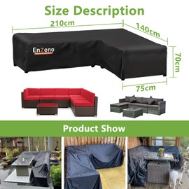 Enzeno l shaped garden sofa covers waterproof,420D Oxford Fabric outdoor sofa cover, Rattan Corner Furniture Cover with Waterproof Tape (210x140x75cm) Left Side Long