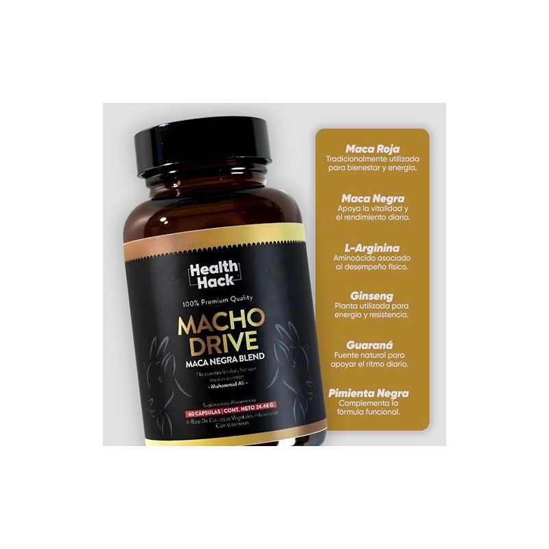 Multivitamínico Hombre Maca Negra Roja Ginseng Zinc Cápsulas Health Hack