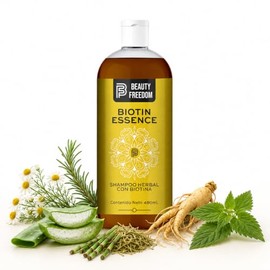 Biotin Essence Shampoo - Beauty Freedom - 480ml - Shampoo Sin Sal - Con Vitamina E, Cola De Caballo, Biotina,Aloe Vera Y Aceite De Romero - Unisex -  