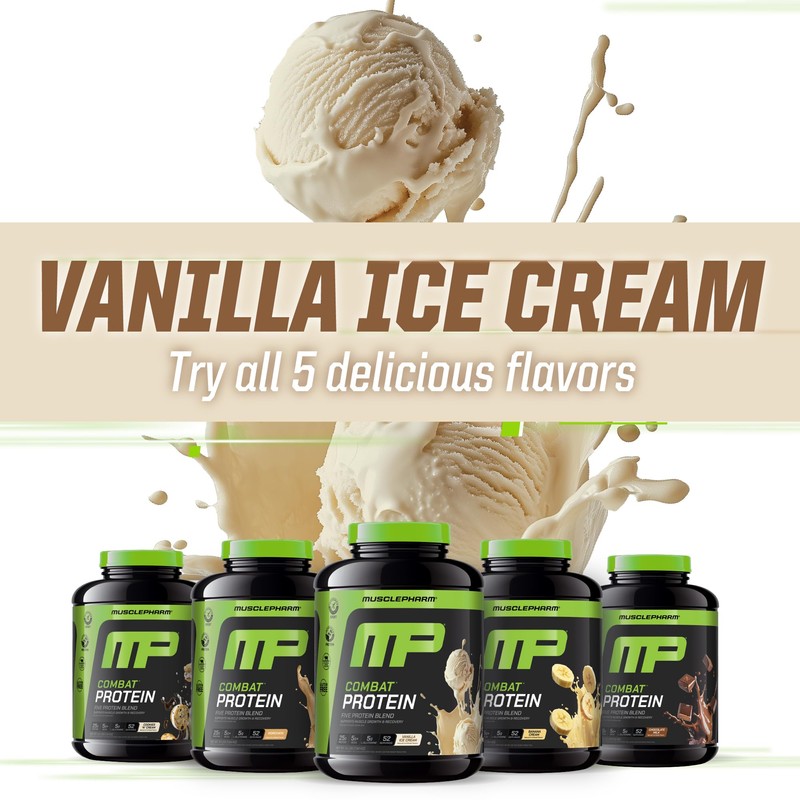 MusclePharm Combat Protein Powder, Vanilla Flavor, Fuels Muscles for Productive