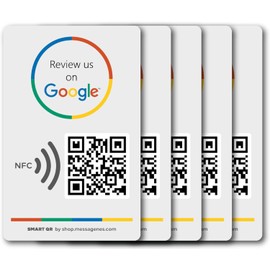 MESSAGENES Stickers Google Reviews QR & NFC Reusable | NFC Size | Pack of 5 Independent Units | QR Code NFC Google Custom Business Stickers
