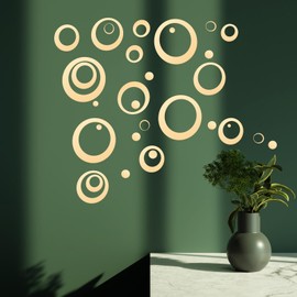 32 Pieces Removable Circle Wall Mirror Sticker Round Decal Acrylic Setting for Home Living Room Bedroom Decor, 1.5-13.5 cm (Gold)