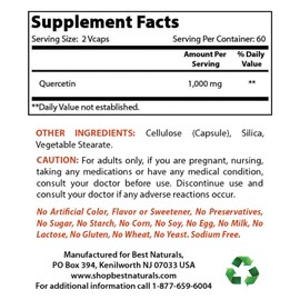 Best Naturals Quercetin 1000 mg/Serving 120 Veggie Capsules (120 Count (Pack of 1))