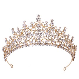Gold Crown and Tiara for Women Birthday Crystal Headband Bride Wedding Accessories Princess Quinceanera Party Cosplay Pageant