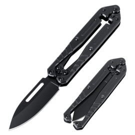 Tops Home Folding Utility Knife, Cool Pocket Knife for Men, Retractable Box Cutter, Mens EDC Gear, Everyday Carry Tools and Gadgets, Stocking Stuffers, Gift for Men, Him, Dad, Husband (Black)