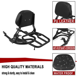 Worldmotop Motorcycle Sissy Bar Backrest Rear Passenger Seat Replacement for Bonneville T120 /Black 2016-2024 Bonneville T100 2017-2024 Detachable Backrest (With Luggage Rack)