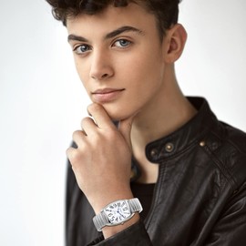 JewelryWe Mens Big Dial Easy Reader Quartz Watch, Gold/Silver Tone Elastic Band Wristwatch