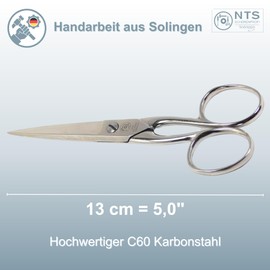 NTS-Solingen Industrial Scissors, Household Scissors, All-Purpose Scissors, Pointed Scissors, C60 Carbon Steel, Nickel-Plated, 13 cm = 5.0 Inches, Made in Solingen