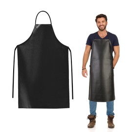 FUIPVGI Artificial Leather Apron, Waterproof Leather Apron, Adjustable Apron, Heavy Duty Work Apron, BBQ Aprons, for Chef, Butcher, Barber, DishWashing, Cleaning, Dog Grooming (Black) (Black)