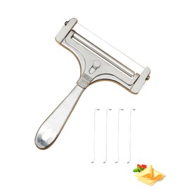 Stainless Steel Wire Cheese Slicer, Adjustable Thickness Handheld Cheese Cutter with 4 Extra Wires for Mozzarella, Cheddar, Gruyere, Raclette