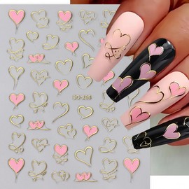 6 Sheets Heart Nail Art Stickers for Acrylic Nails Valentine's Day Heart Nail Decals 3D Self-Adhesive Blue Pink Red Gold Heart Love Nail Sticker Holiday Nail Art Designs for Women Girls DIY Charms