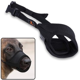 Dog Muzzle Nylon Breathable Mesh Soft Pad with Adjustable Loop Safer Prevents Biting Barking and Chewing Dog Mouth Guard (Black, S)